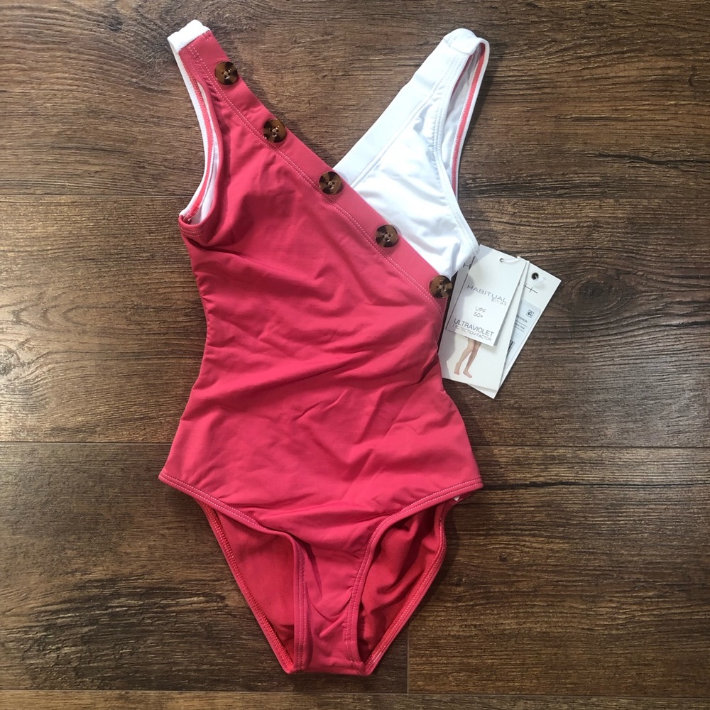 Habitual Girl One-Piece Pink/White Swimsuit Girl’s Size 6X NWT